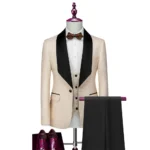 Shawl Lapel 3 Pieces Men Suit