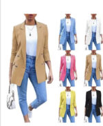 Women’s Lapel Blazer with Decorative Buttons