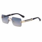 Rimless Rectangular Sunglasses with Gold-Tone Details - Image 3
