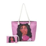 Creative Cartoon Printed Shoulder Bag Women Graphic Rope Handle Stylish Daily Shopping Travel Beach Nylon Tote Bag With Purse - Image 2