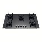 5 Burner Flip Gas Stove with Electric/Battery Ignition Kitchen Cooking Built-in Tempered Glass Hob Use NG/LPG