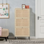 Flip-Drawer Shoe Cabinet with Rattan-Style Front - Image 2
