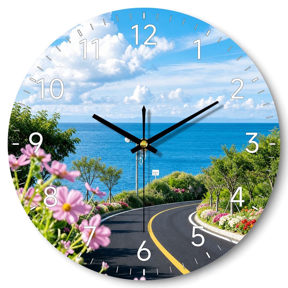 IMG_8014 Ocean Wall Clock - Coastal Flower Road, 30cm - Image 1