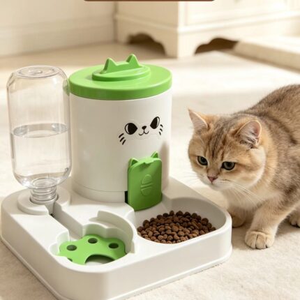 Pet Food and Water Feeder Set – Green