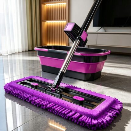 Microfibre Flat Mop with Wringer Bucket – Purple