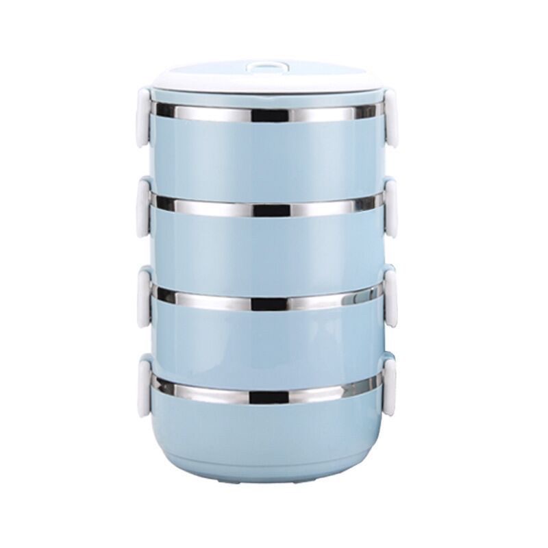 Four-Layer Round Lunch Box – Light Blue