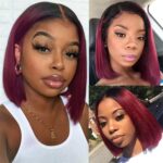 Burgundy-Black Synthetic Fiber Wig