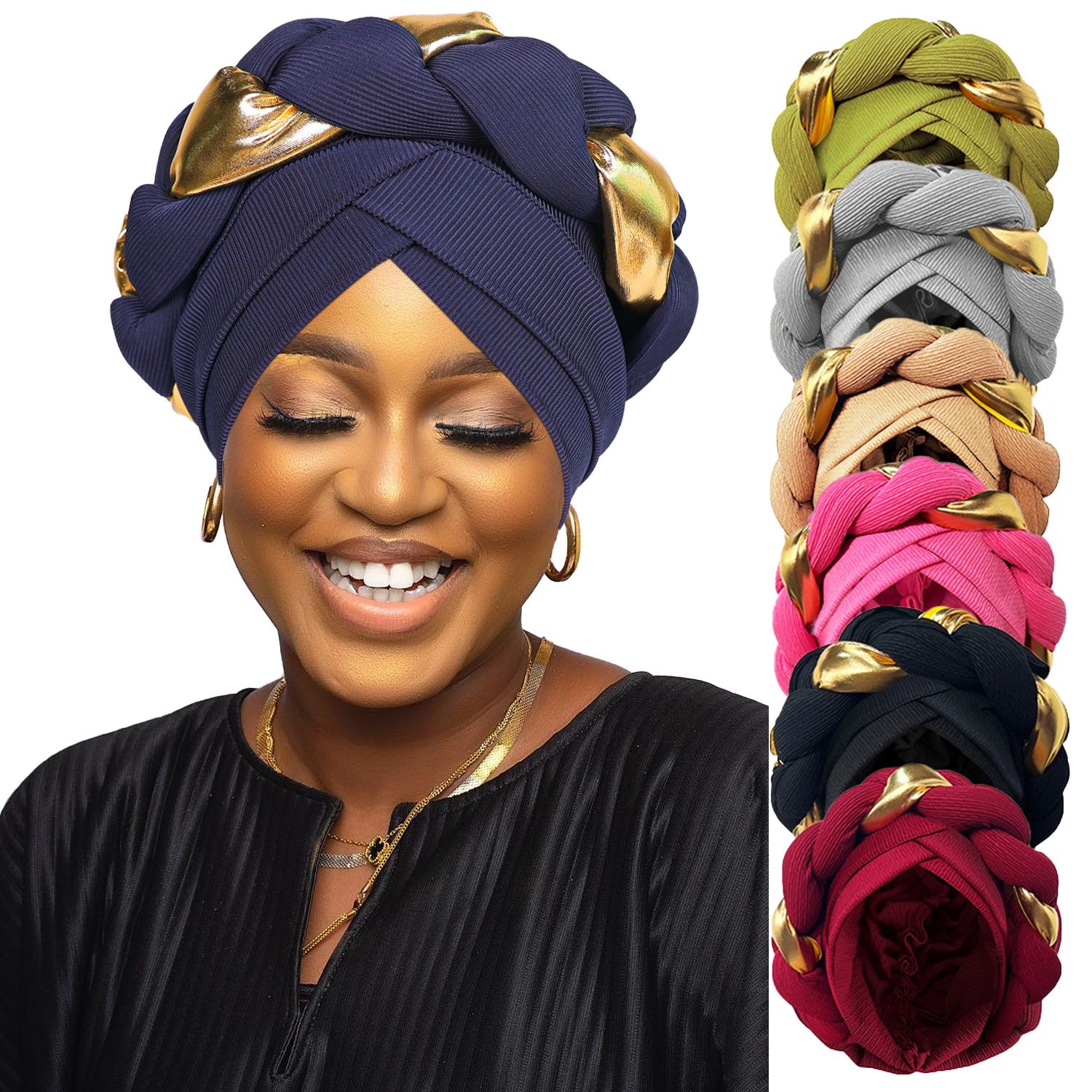IMG_9209 Two-Tone Big Braid HeadScarf Cap - Image 1