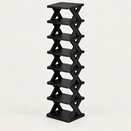 Tall Black X-Frame Shoe Storage Tower