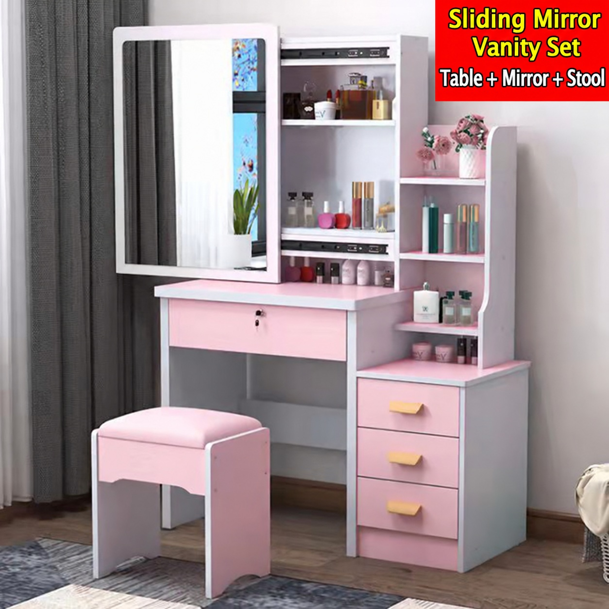 Dressing Table with Mirror and Shelves – clean image Dressing Table with Mirror and Shelves product photograph
