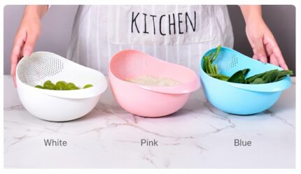 Rice Washing Bowl with Drainage Strainer product photograph