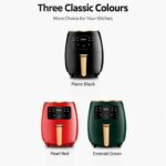 Air fryer in piano black, pearl red and emerald green
