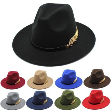 Gold-band fedora hat in Black