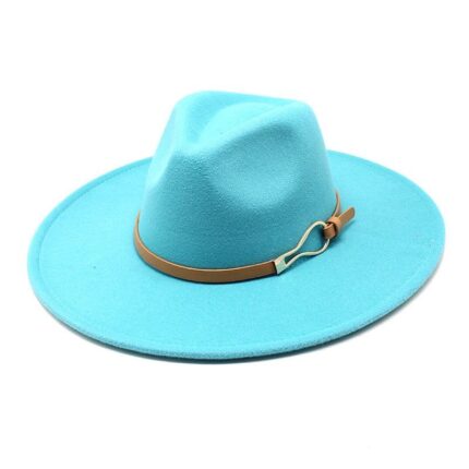 Gold-band fedora hat in Sky Blue