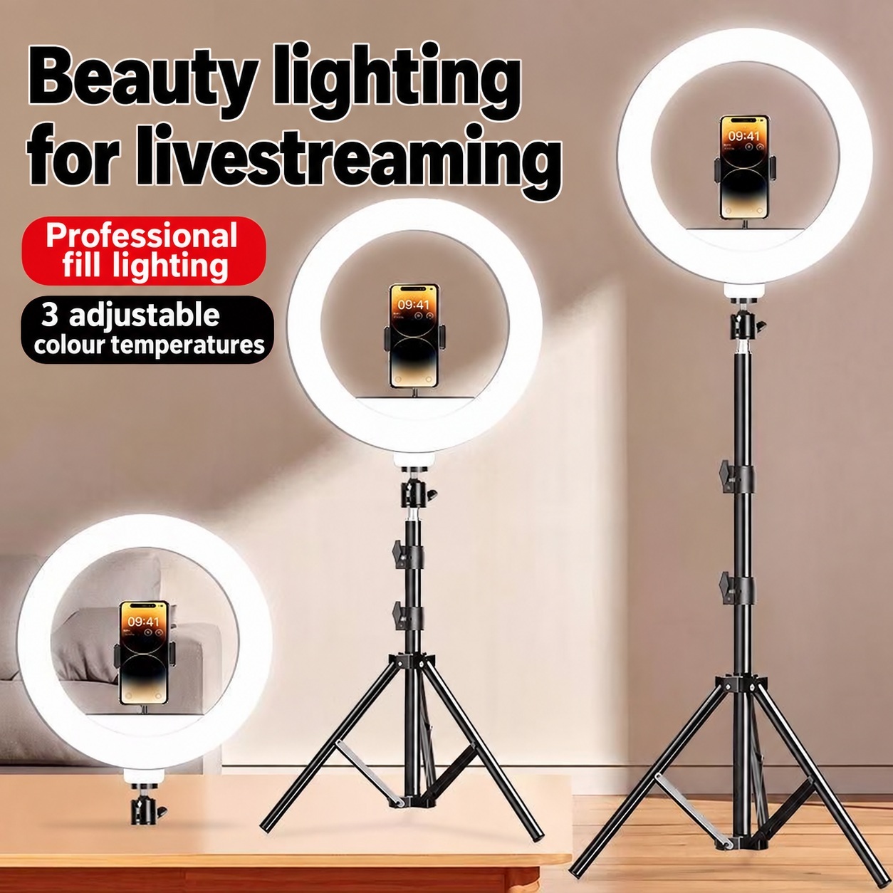 Ring Light with Tripod Stand – English product image Ring Light with Tripod Stand product photograph