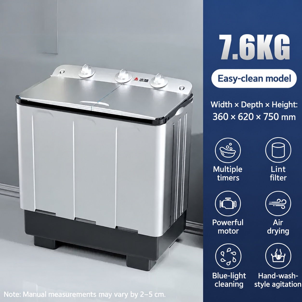 7.6kg Top-Loading Washing Machine – English product image 7.6kg Top-Loading Washing Machine product photograph