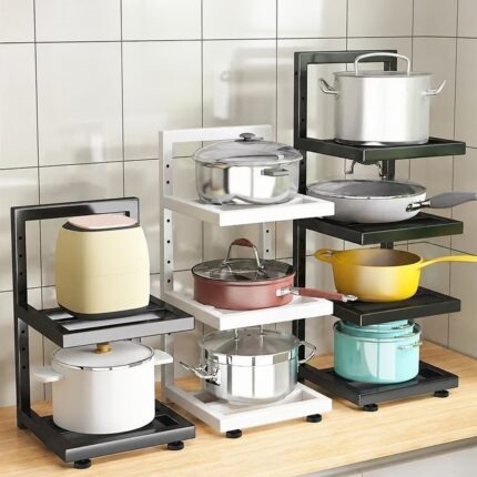 Adjustable kitchen cookware racks without supplier adverts