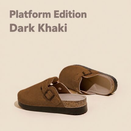 Dark Khaki Platform Clogs with English product information