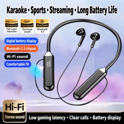Neckband Earphones Features with English product information