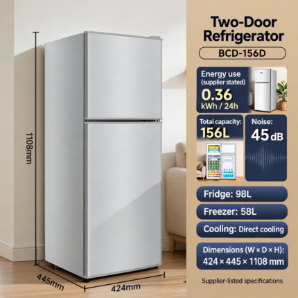 156L silver two-door refrigerator with English specifications