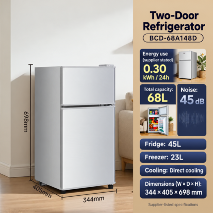 68L silver two-door refrigerator with English specifications