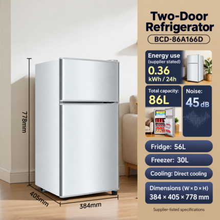 86L silver two-door refrigerator with English specifications