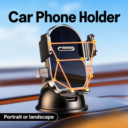 Suction-Base Car Phone Holder – Black and Gold