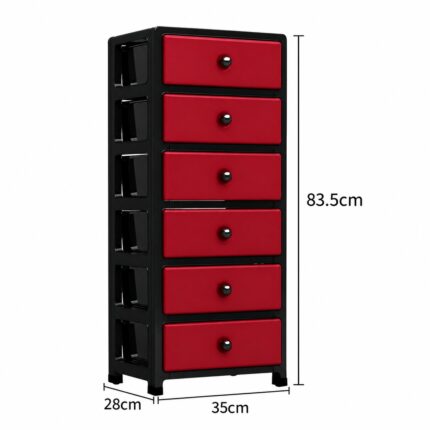 Six-Drawer Storage Tower – Black and Burgundy