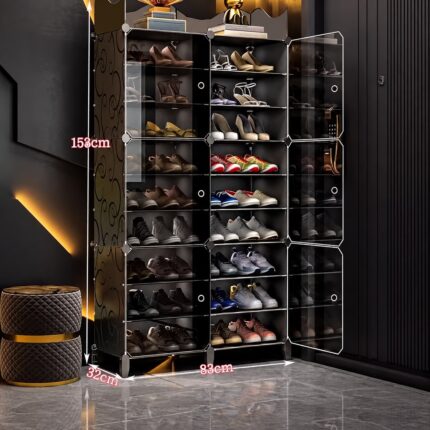 Transparent Shoe Cabinet – Black, Two Columns and Nine Tiers