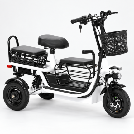 48V Electric Passenger Tricycle with Storage Baskets – White