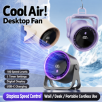 Rechargeable Desktop Fan – 100 Speed Levels, Purple Grey