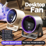Rechargeable Desktop Fan – 100 Speed Levels, Purple Grey