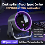 Rechargeable Desktop Fan – 100 Speed Levels, Purple Grey
