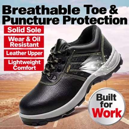 Black Lace-Up Work Shoes with Insoles – Sizes 37–46