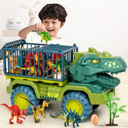 Dinosaur transport truck; photo illustrates play; choose exact figurine quantity