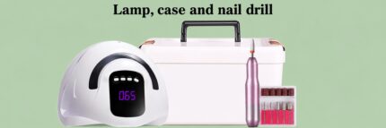 24-colour salon manicure kit with LED lamp, hard case, nail drill and pictured manicure accessories