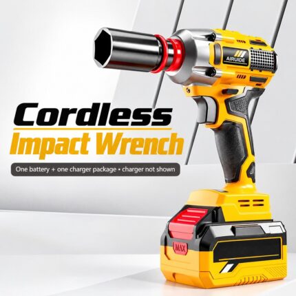 Yellow cordless impact wrench — one battery and charger package