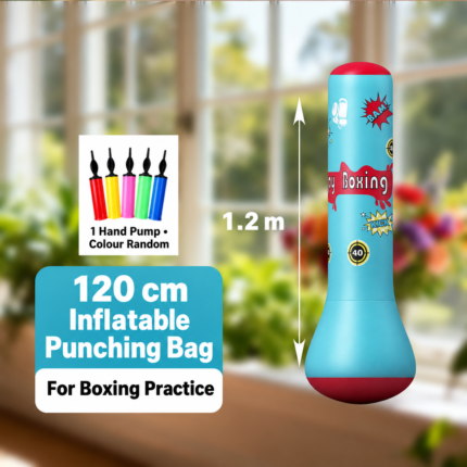 1.2m Inflatable Punching Bag - Blue with one hand pump