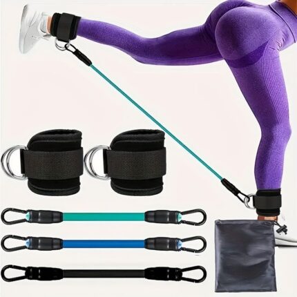 Black ankle cuff and three-band training set