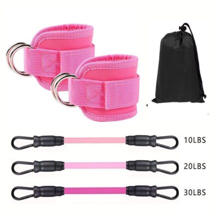 Pink ankle cuff and three-band training set