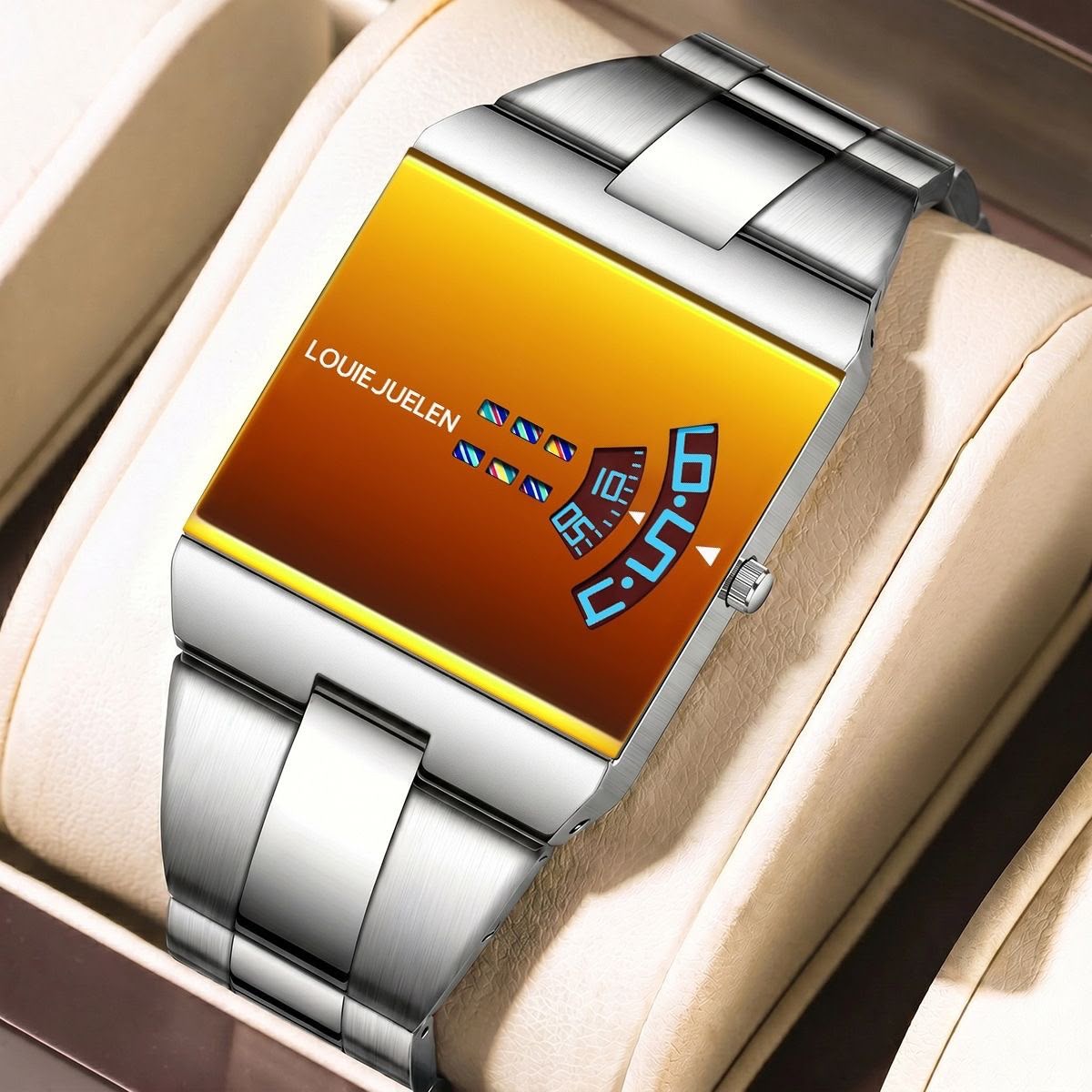 Silver case orange dial LOUIE JUELEN Gradient-Dial Bracelet Watch - Image 1