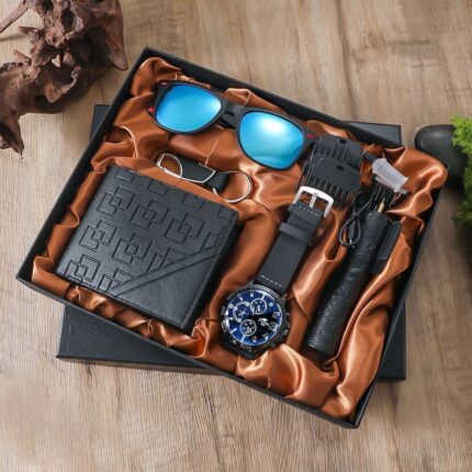 Watch wallet sunglasses keyring and grooming gift set