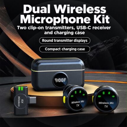 Black USB-C dual wireless microphone kit — English