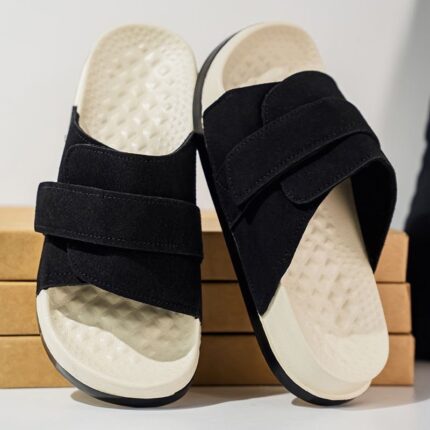Black double-strap slide sandals