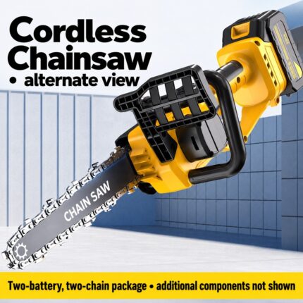Yellow Cordless Chainsaw — 16-Inch Two-Battery Kit — two batteries and two chains in total