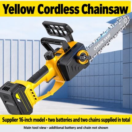 Yellow Cordless Chainsaw — 16-Inch Two-Battery Kit — two batteries and two chains in total