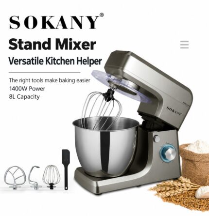 SOKANY stand mixer with 8 litre bowl and mixing attachments